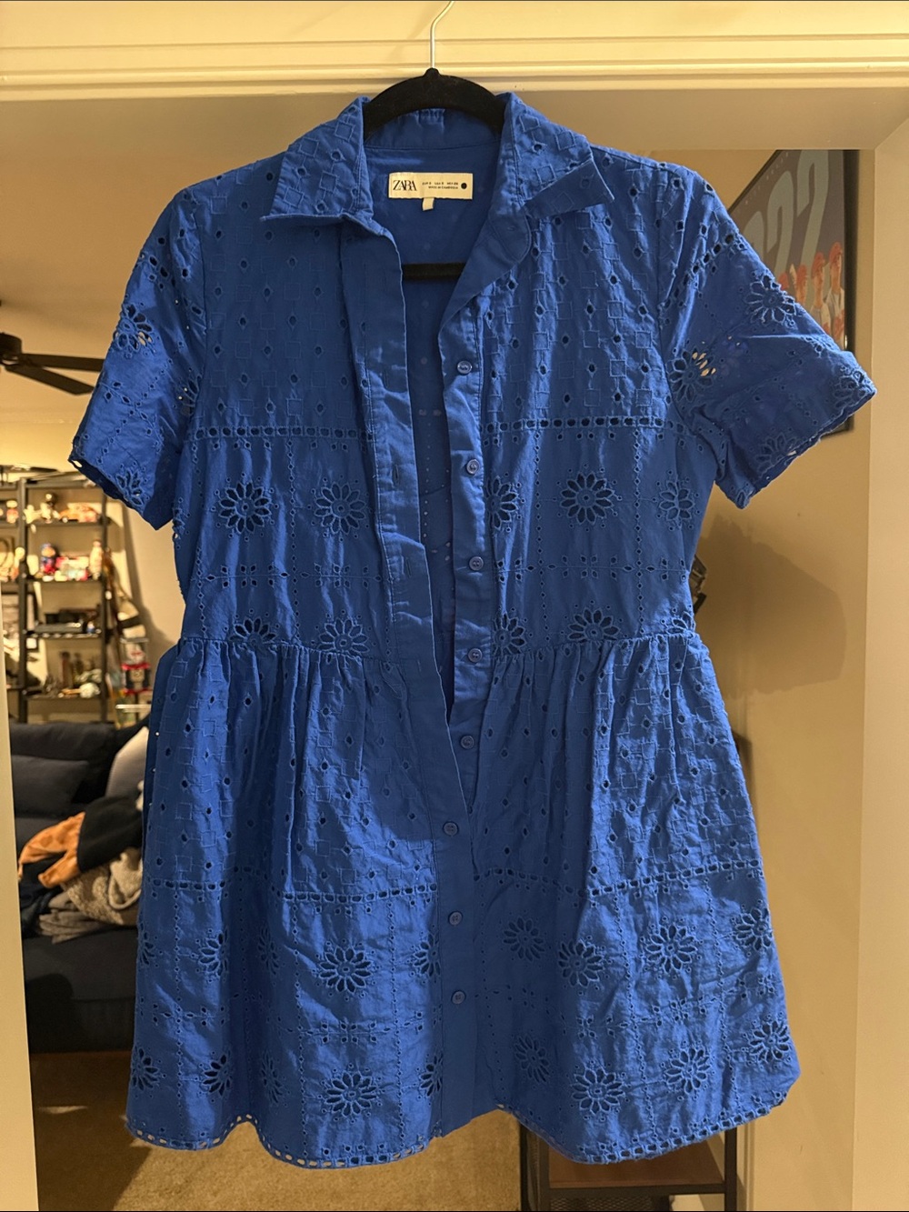 Zara cobalt blue eyelet button-front tunic